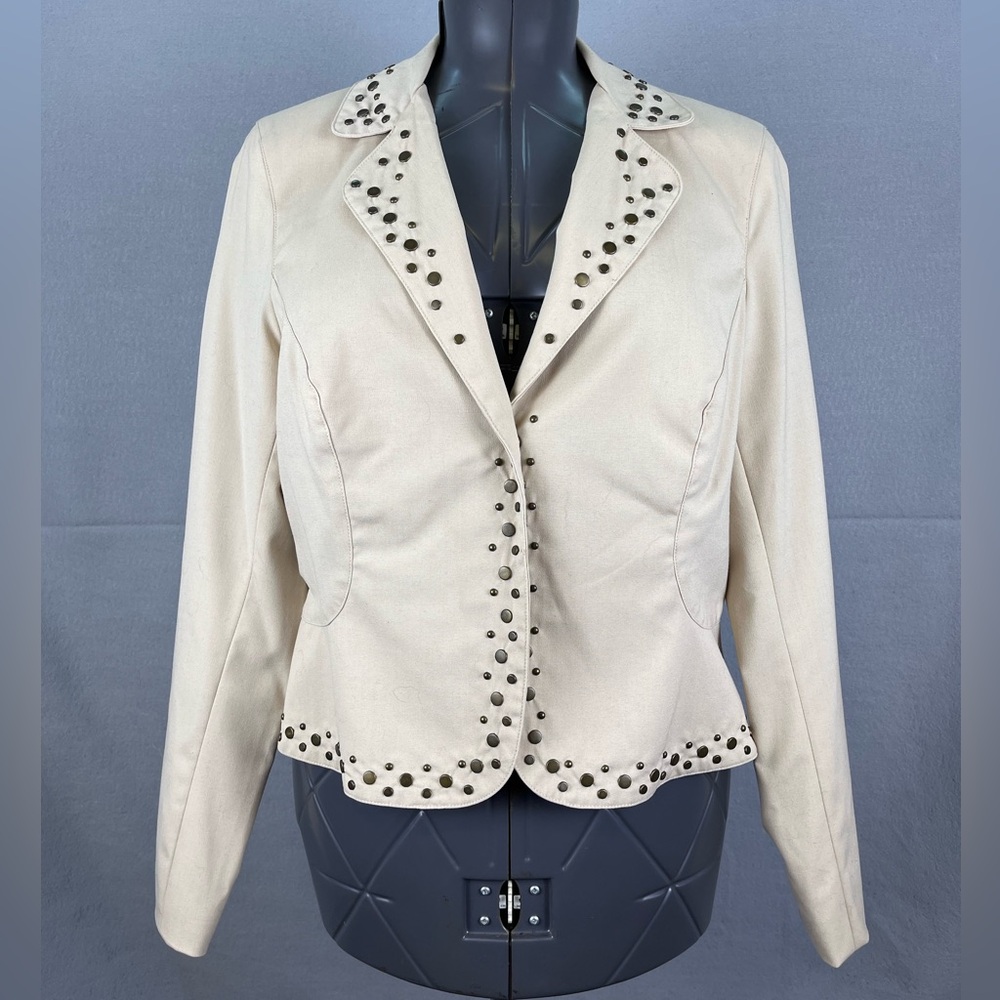 Metro 7 beige studded snap up jacket size 12